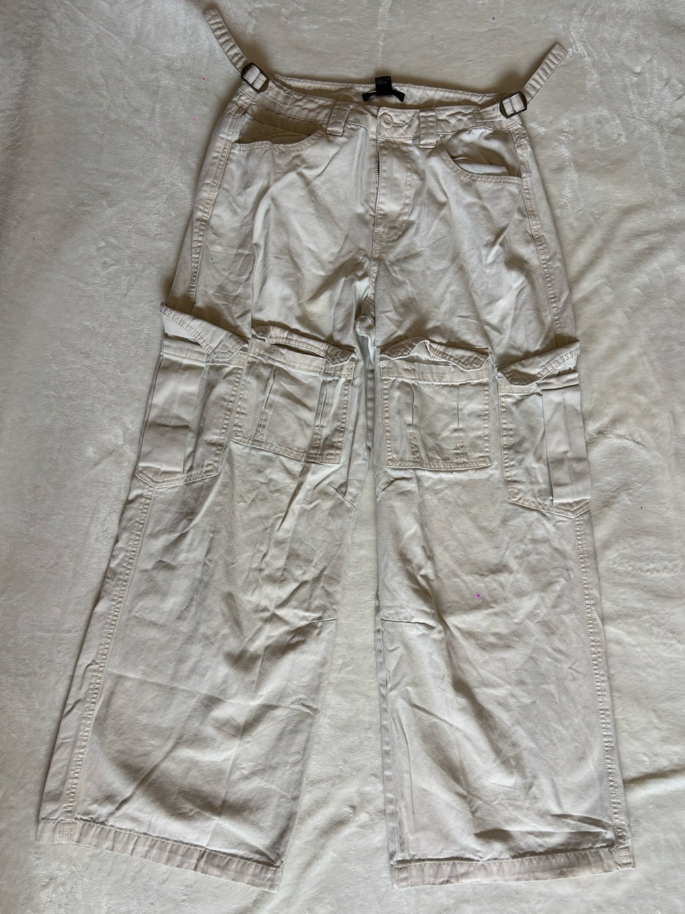 Forever 21 Cream Wide-Leg Utility cargo Pants